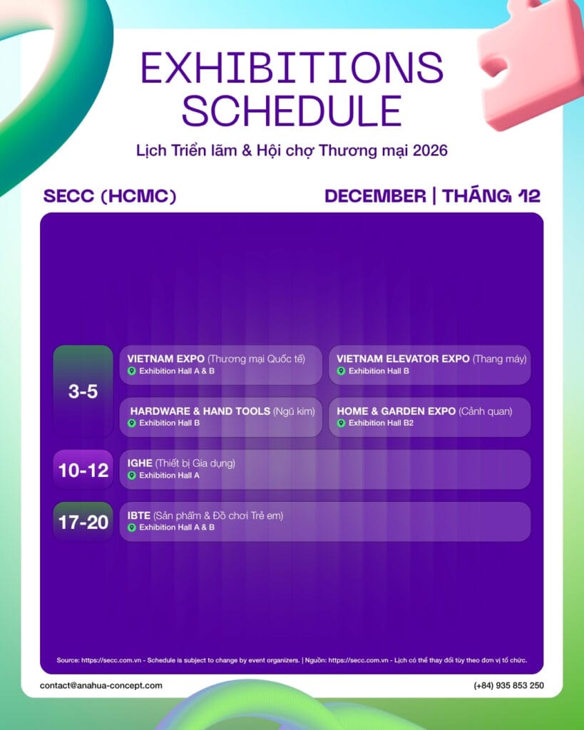 Lịch triển lãm SECC 2026 tháng 12