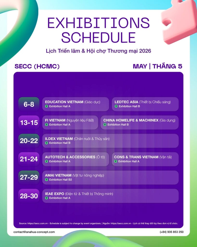 Lịch triển lãm SECC 2026 tháng 5