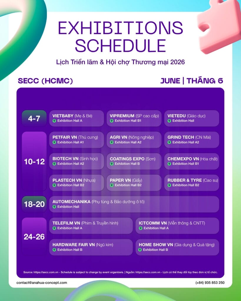 Lịch triển lãm SECC 2026 tháng 6