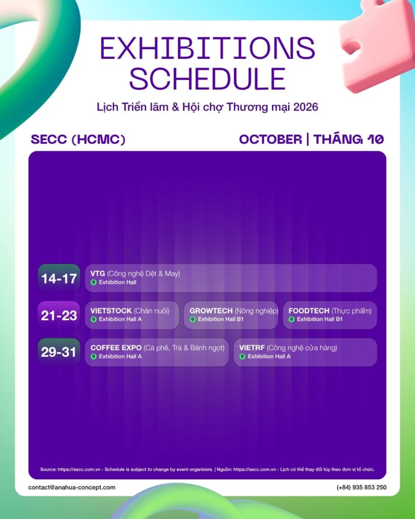 Lịch triển lãm SECC 2026 tháng 10