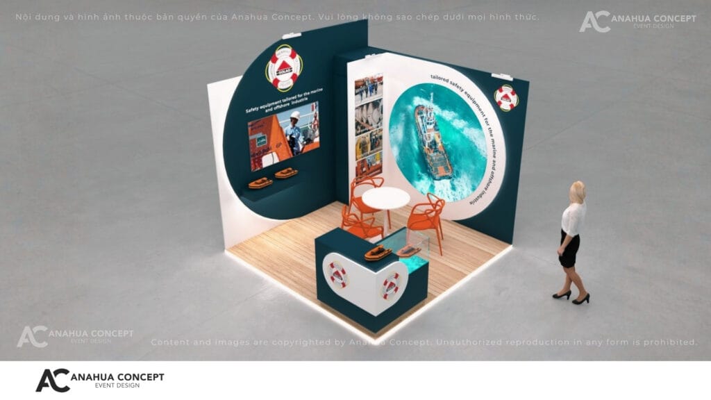 A 9sqm standard exhibition booth optimized by Anahua Concept using sharp graphics and brand identity elements.