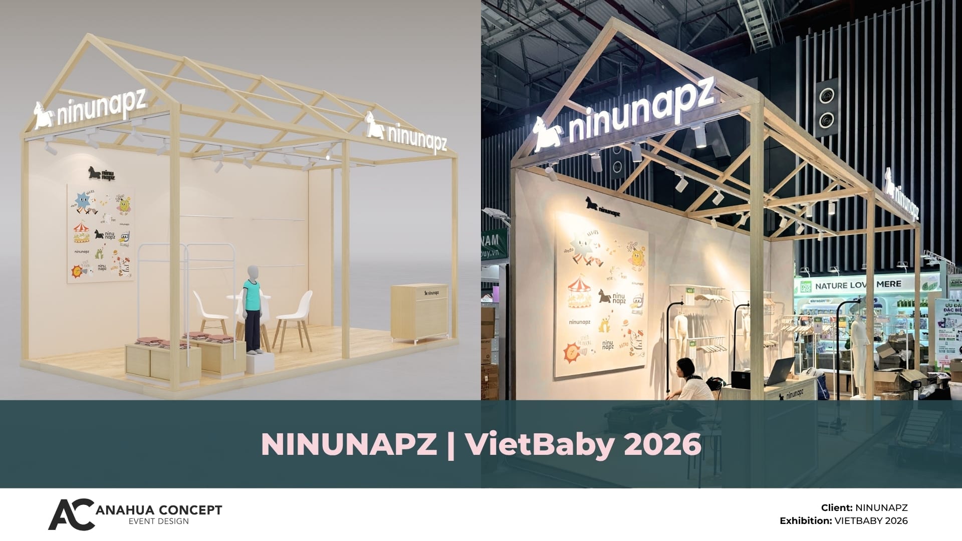 Thiết kế gian hàng triển lãm tái sử dụng cho Ninunapz tại VietBaby 2026