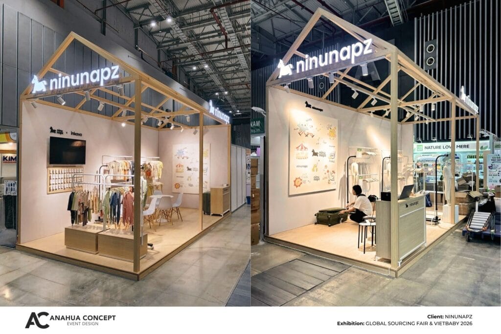 Octanorm modular structure used in the reusable exhibition booth design