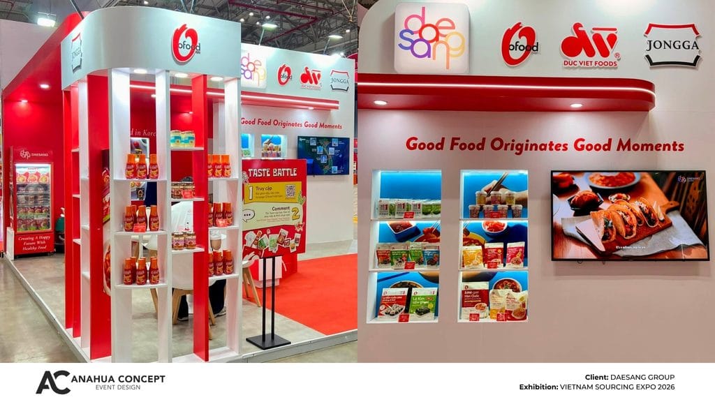 Product display and sample area within the Daesang Group exhibition booth