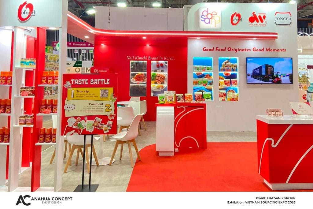 Daesang Group booth connecting product display and meeting areas within one layout
